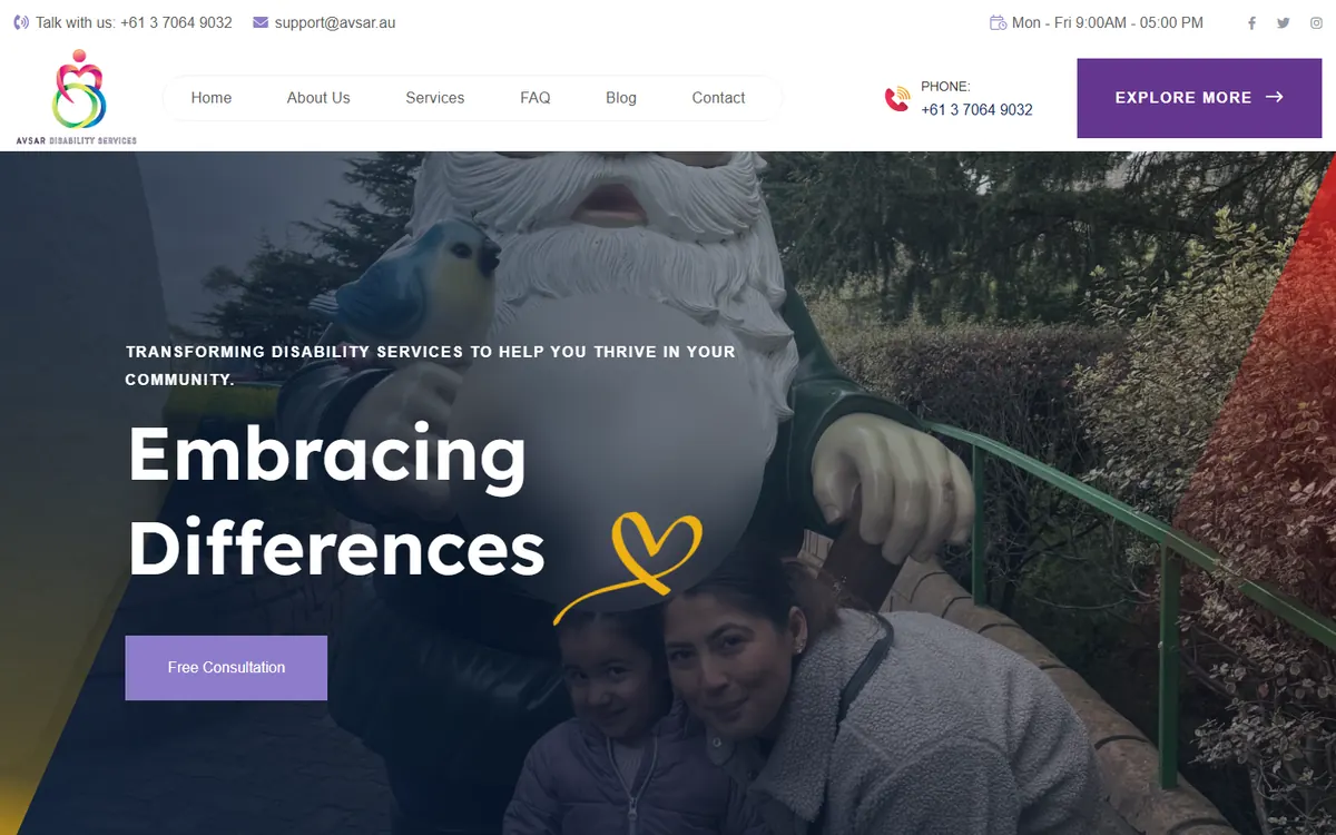 Avsar Disability Services NDIS website, designed and developed by UT Digital Studios