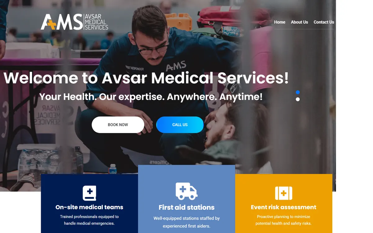 Avsar Medical Services event medical website, designed and developed by UT Digital Studios